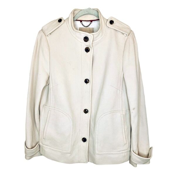Banana Republic Women's 100% Cotton Military Cadet Jacket Size Large Ivory Cream - Picture 1 of 10